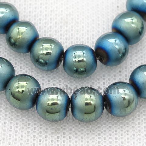 round Hematite Beads with line, green electroplated, matte