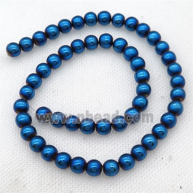 round Hematite Beads with line, blue electroplated, matte