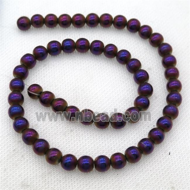 round Hematite Beads with line, purple electroplated, matte