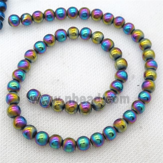 round Hematite Beads with line, rainbow electroplated, matte