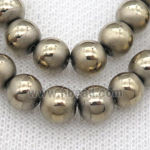 round Hematite Beads with line, pyrite color electroplated, matte