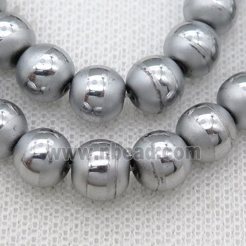 round Hematite Beads with line, platinum electroplated, matte
