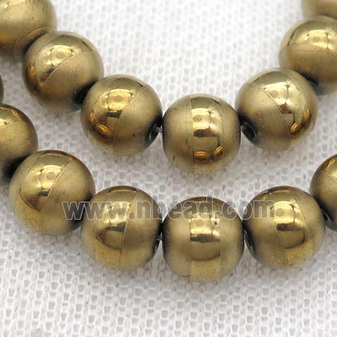 round Hematite Beads with line, gold electroplated, matte