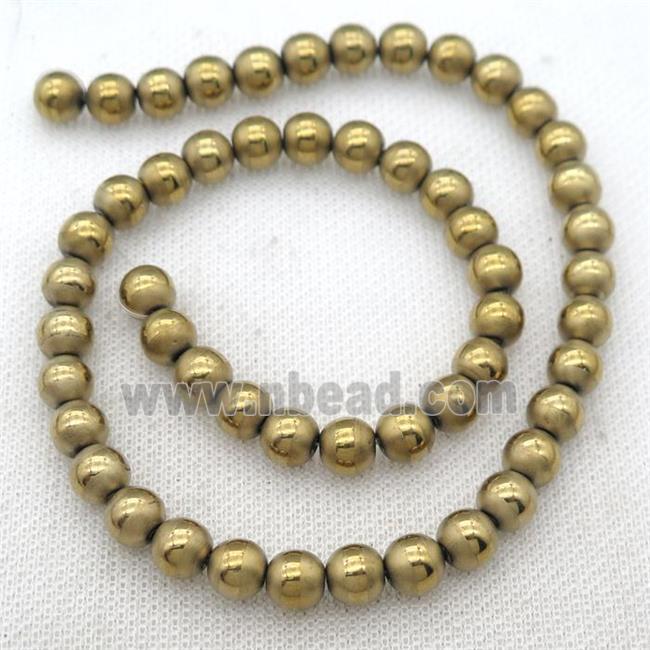 round Hematite Beads with line, gold electroplated, matte