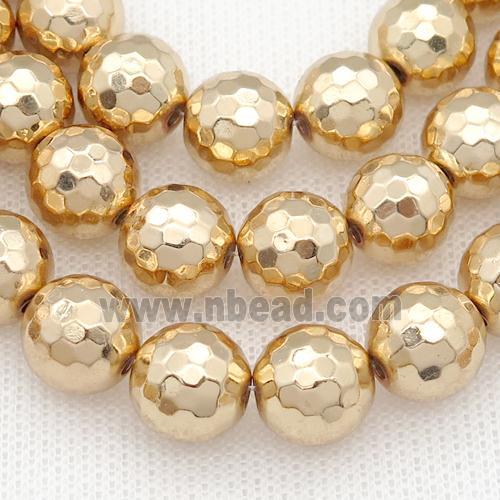 faceted round Hematite Beads, light KC-gold electroplated