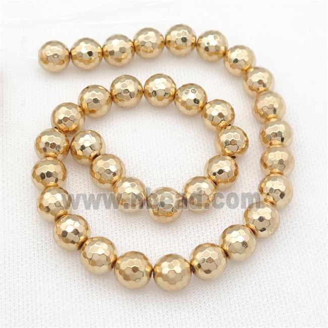 faceted round Hematite Beads, light KC-gold electroplated