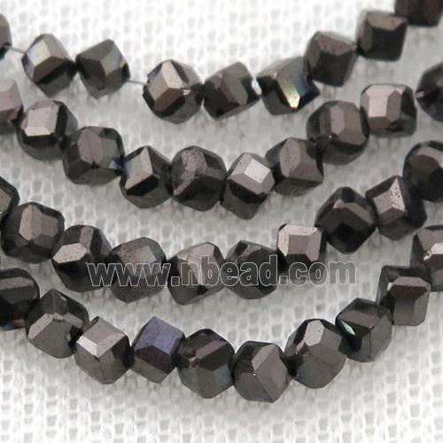 Hematite beads, corner-drilled cube, chocolate electroplated