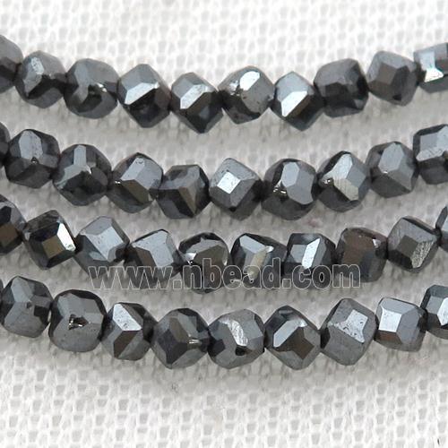 black Hematite beads, corner-drilled cube
