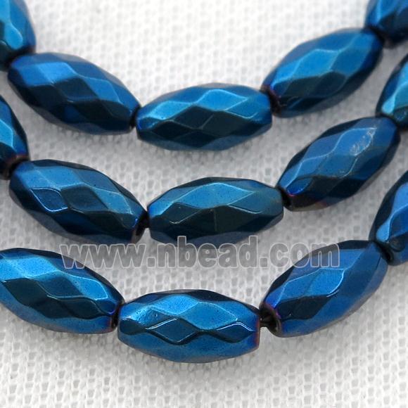 Hematite beads, faceted rice, blue electroplated