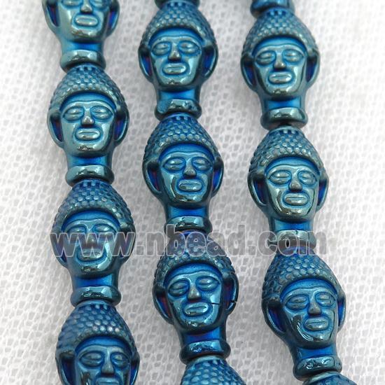 Hematite buddha beads, blue electroplated