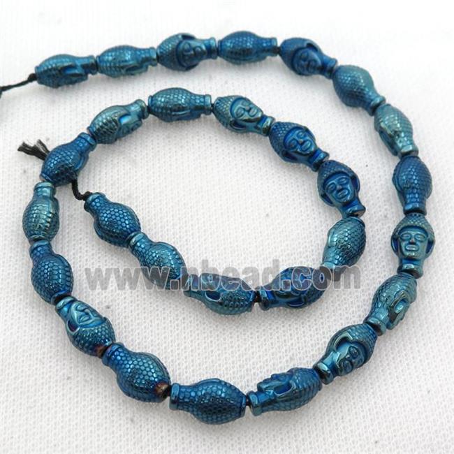 Hematite buddha beads, blue electroplated