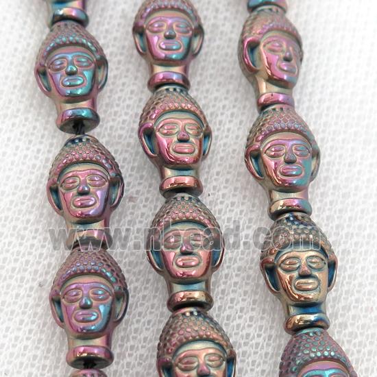 Hematite buddha beads, fuchsia electroplated