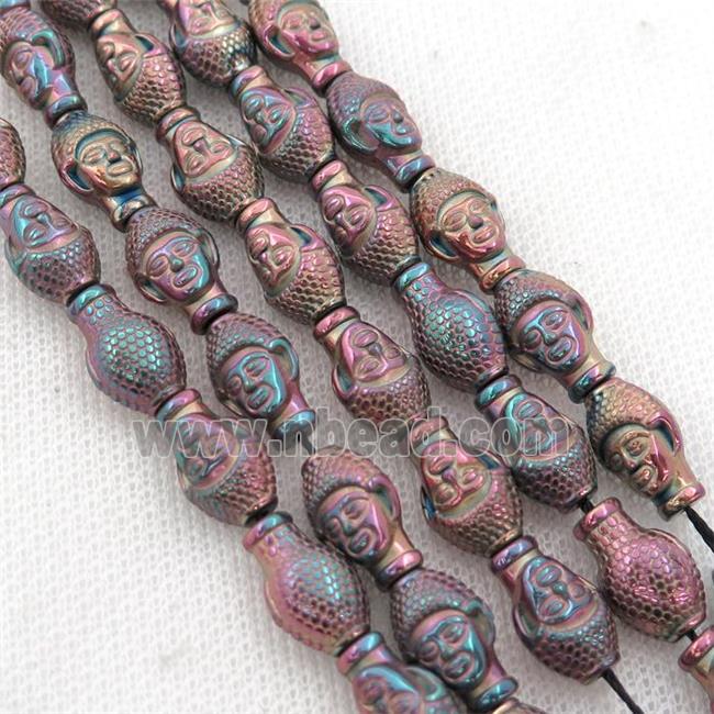 Hematite buddha beads, fuchsia electroplated