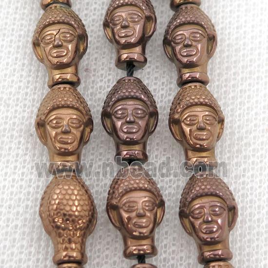 Hematite buddha beads, brown electroplated