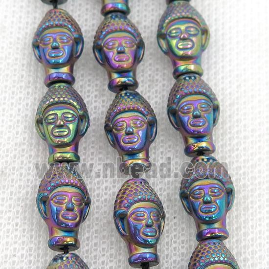 Hematite buddha beads, rainbow electroplated