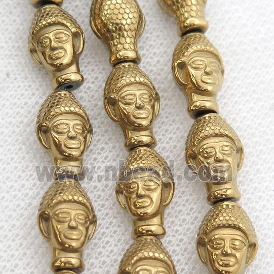 Hematite buddha beads, gold electroplated