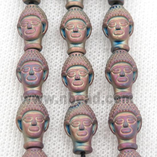 matte Hematite buddha beads, fuchsia electroplated