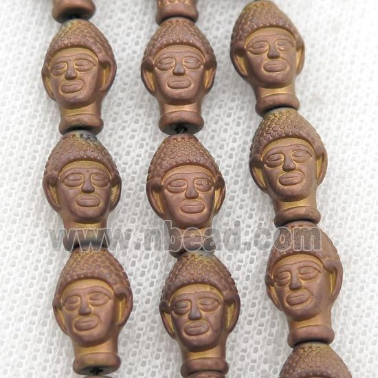matte Hematite buddha beads, brown electroplated