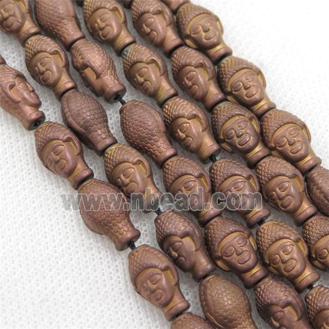 matte Hematite buddha beads, brown electroplated