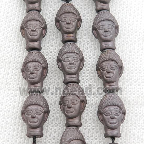 matte Hematite buddha beads, chocolate electroplated