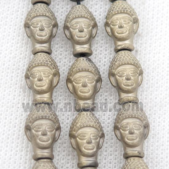 matte Hematite buddha beads, pyrite color electroplated