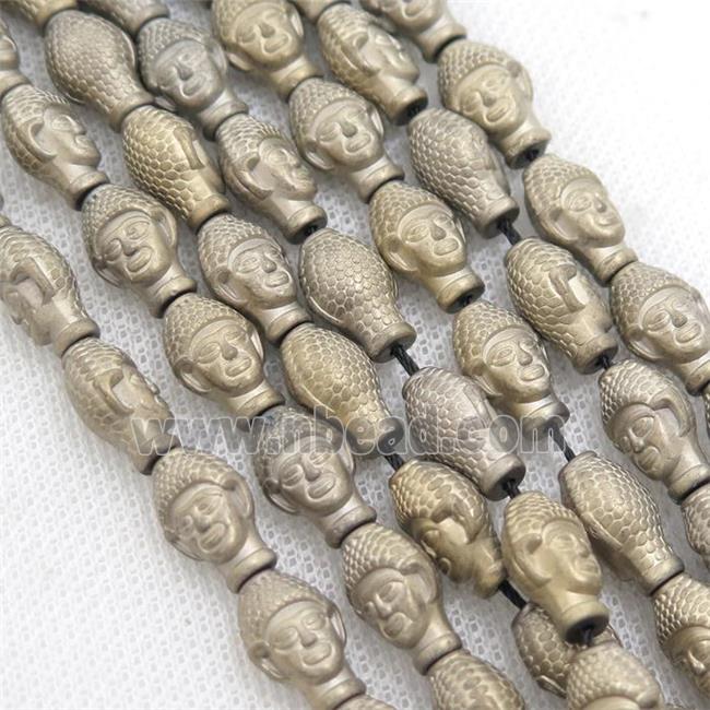 matte Hematite buddha beads, pyrite color electroplated