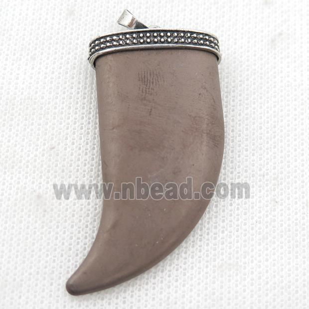 matte Hematite horn pendant, chocolate electroplated