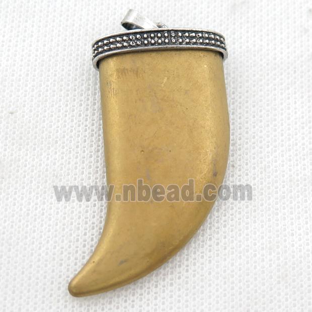 matte Hematite horn pendant, gold electroplated