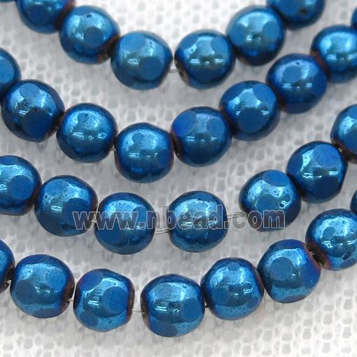 faceted round Hematite beads, blue electroplated