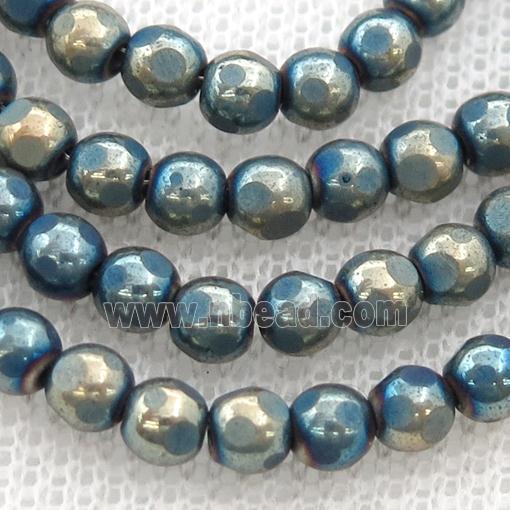 faceted round Hematite beads, bluegold electroplated
