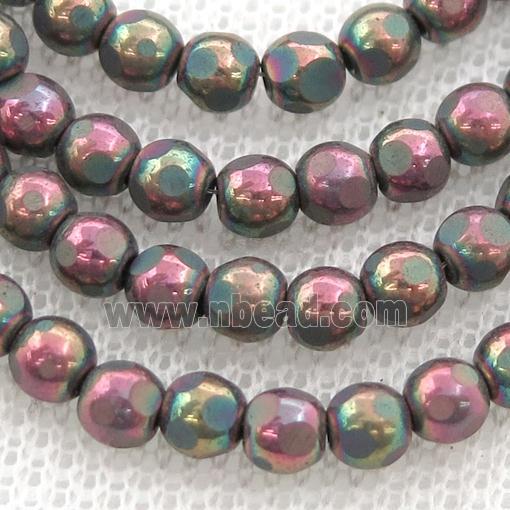faceted round Hematite beads, fuchsia electroplated