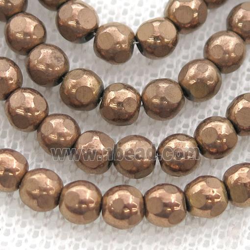 faceted round Hematite beads, brown electroplated
