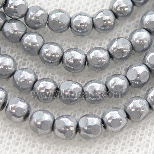 faceted round Hematite beads, platinum electroplated