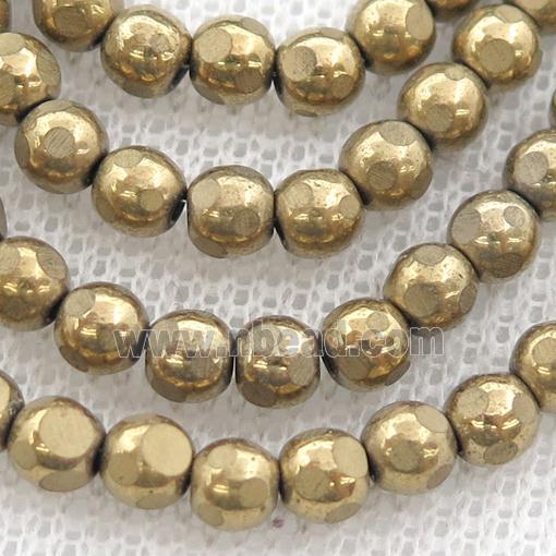 faceted round Hematite beads, gold electroplated