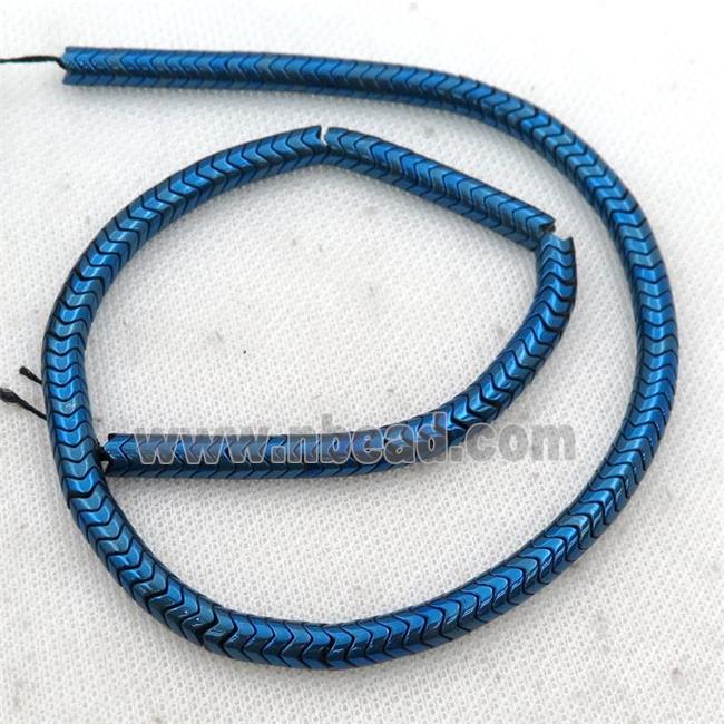 Hematite wave beads, snakeskin, blue electroplated