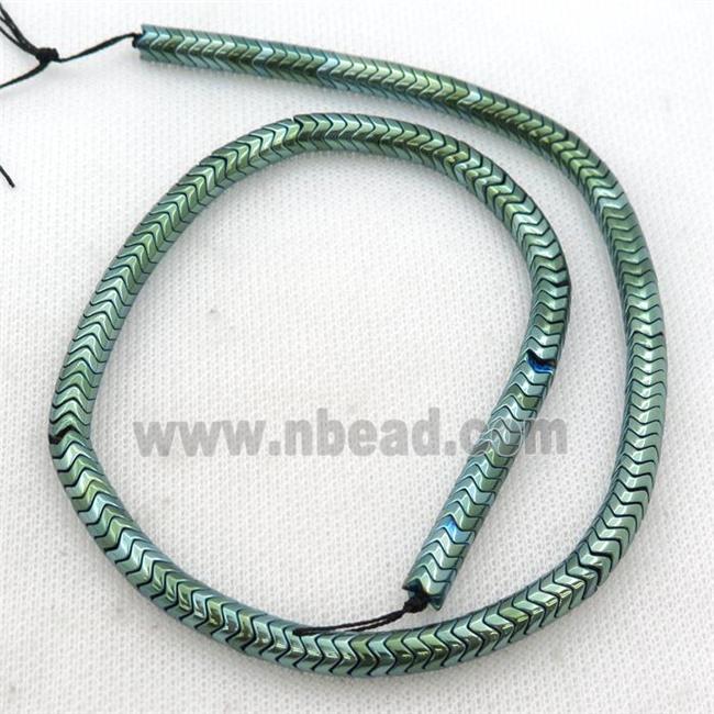 Hematite wave beads, snakeskin, green electroplated