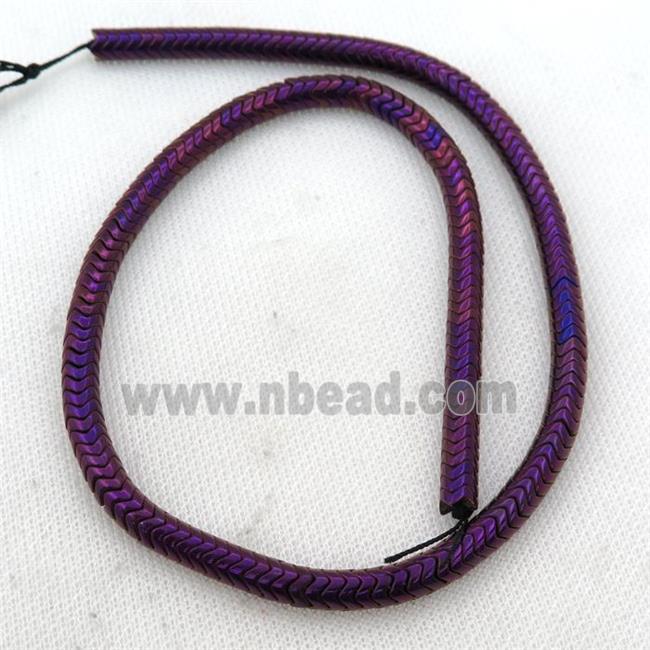 Hematite wave beads, snakeskin, purple electroplated