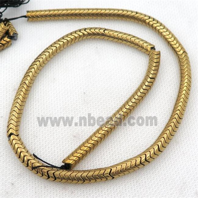 Hematite wave beads, snakeskin, gold electroplated