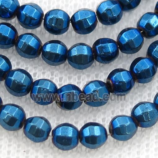 Hematite lantern beads, blue electroplated