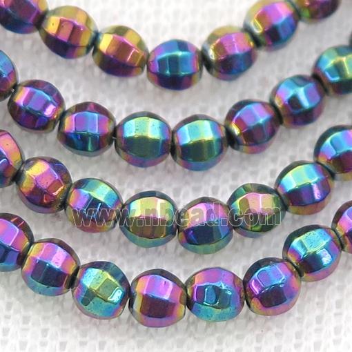 Hematite lantern beads, rainbow electroplated