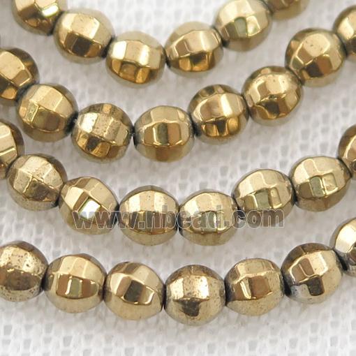 Hematite lantern beads, lt.gold electroplated