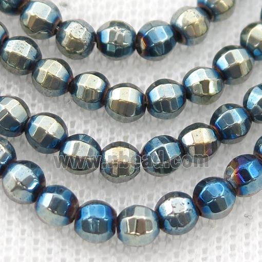 Hematite lantern beads, bluegold electroplated