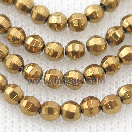 Hematite lantern beads, gold electroplated