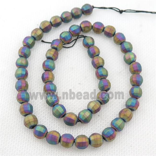 matte Hematite lantern beads, rainbow electroplated