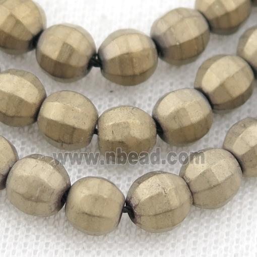 matte Hematite lantern beads, pyrite color electroplated