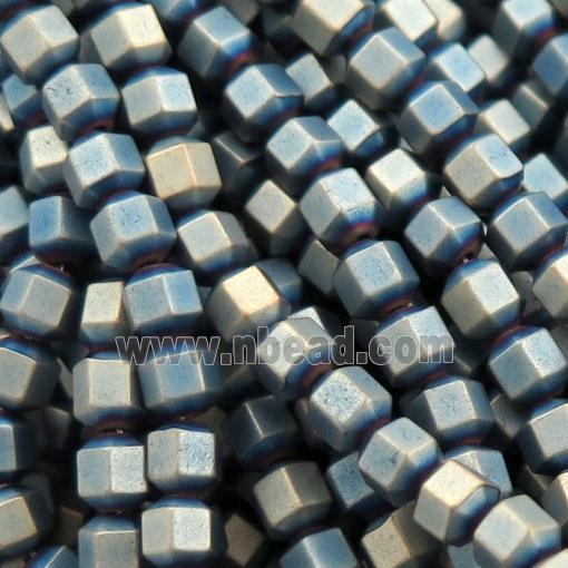 matte Hematite prism column beads, bluegold electroplated