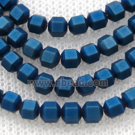 matte Hematite prism column beads, blue electroplated