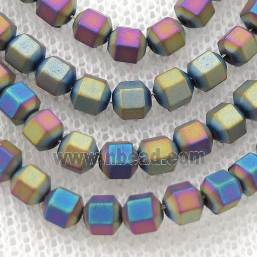 matte Hematite prism column beads, rainbow electroplated