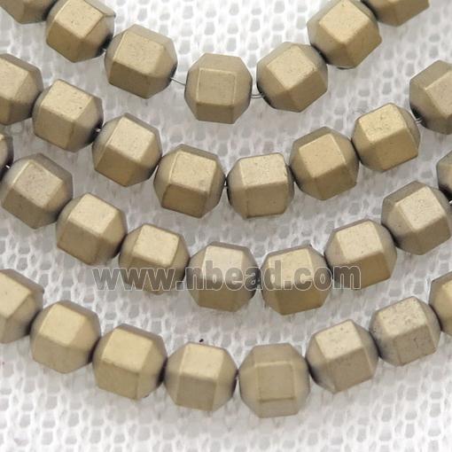 matte Hematite prism column beads, pyrite color electroplated
