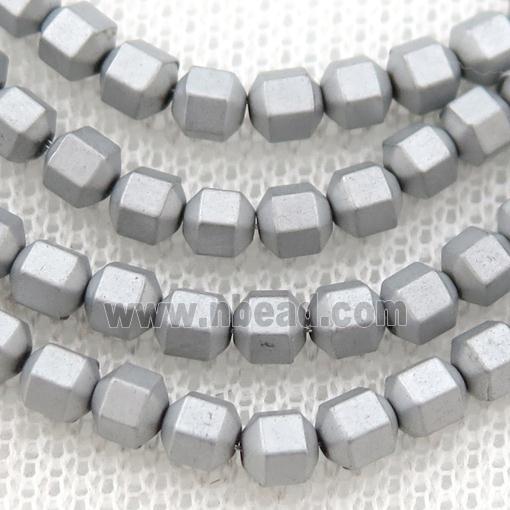 matte Hematite prism column beads, silver electroplated